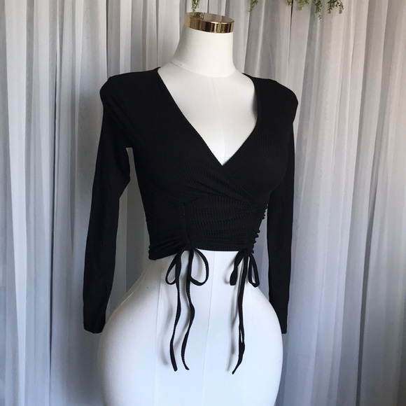 Black Ribbed Crop Top - Picture 1 of 5